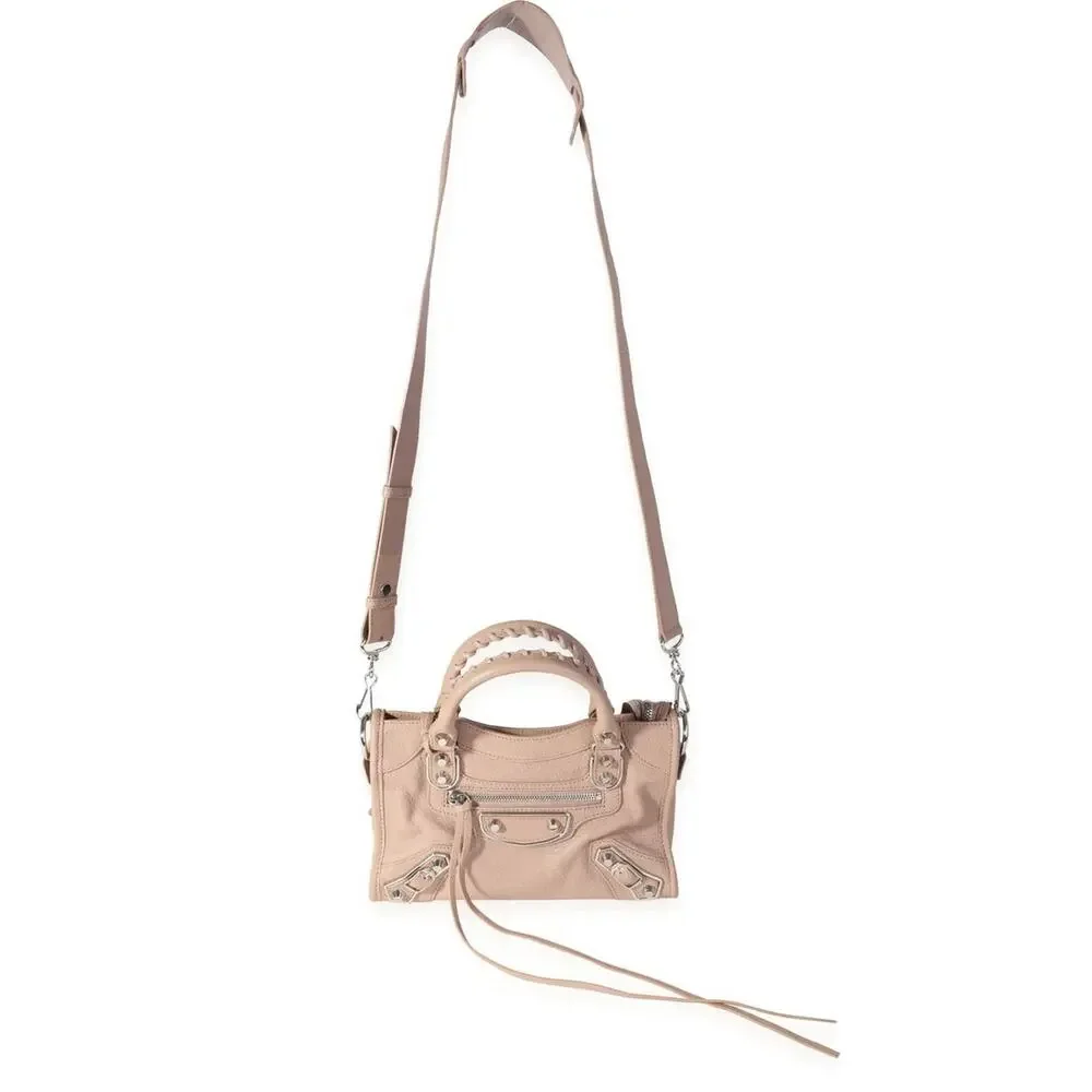 Balenciaga Rose De Sables Chèvre Leather Metallic Edge City 2Way Bag